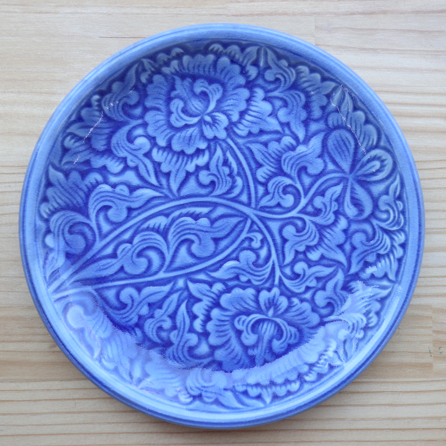 【セラドン焼き】丸皿 ブルー（21.5cm）
