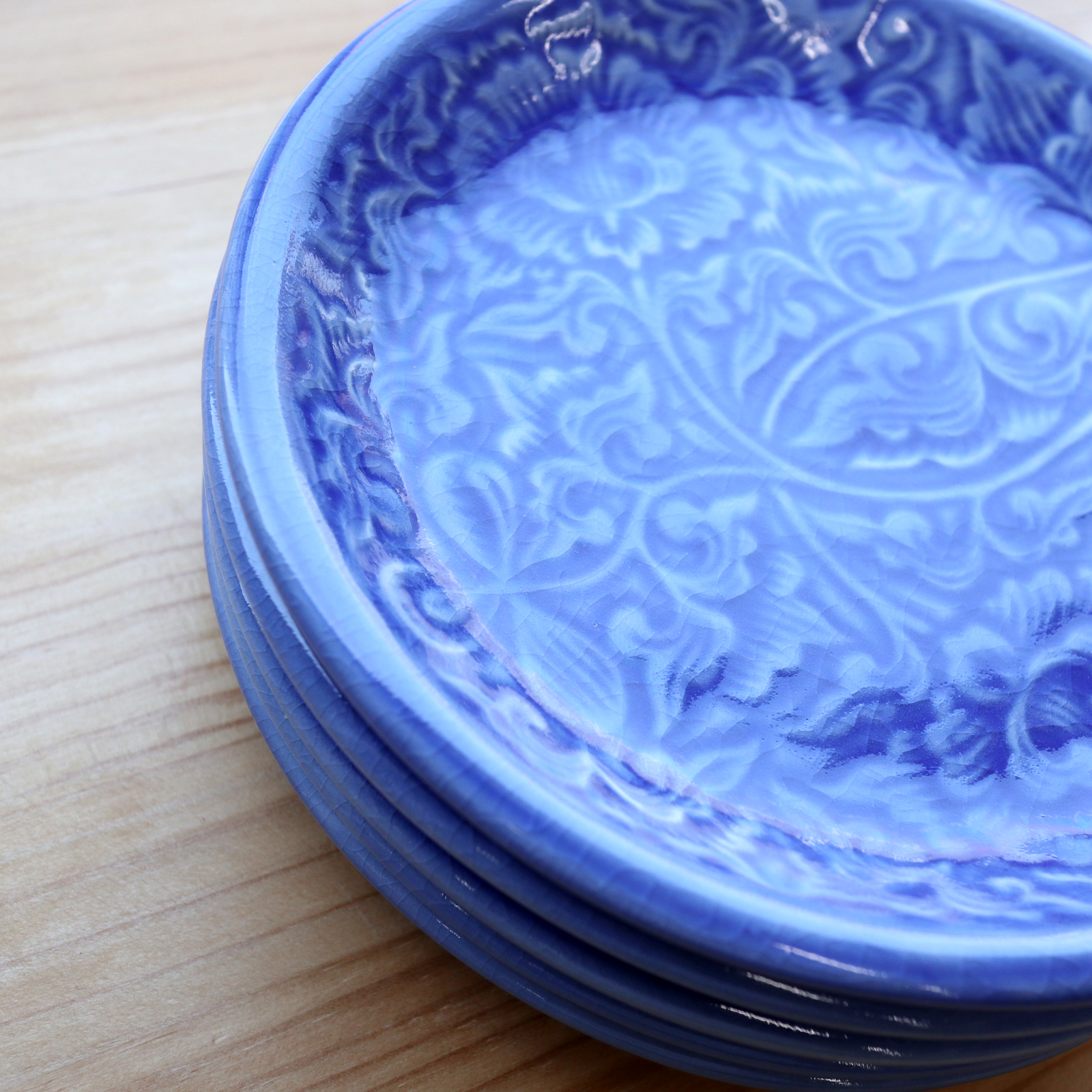 【セラドン焼き】丸皿 ブルー（20cm）