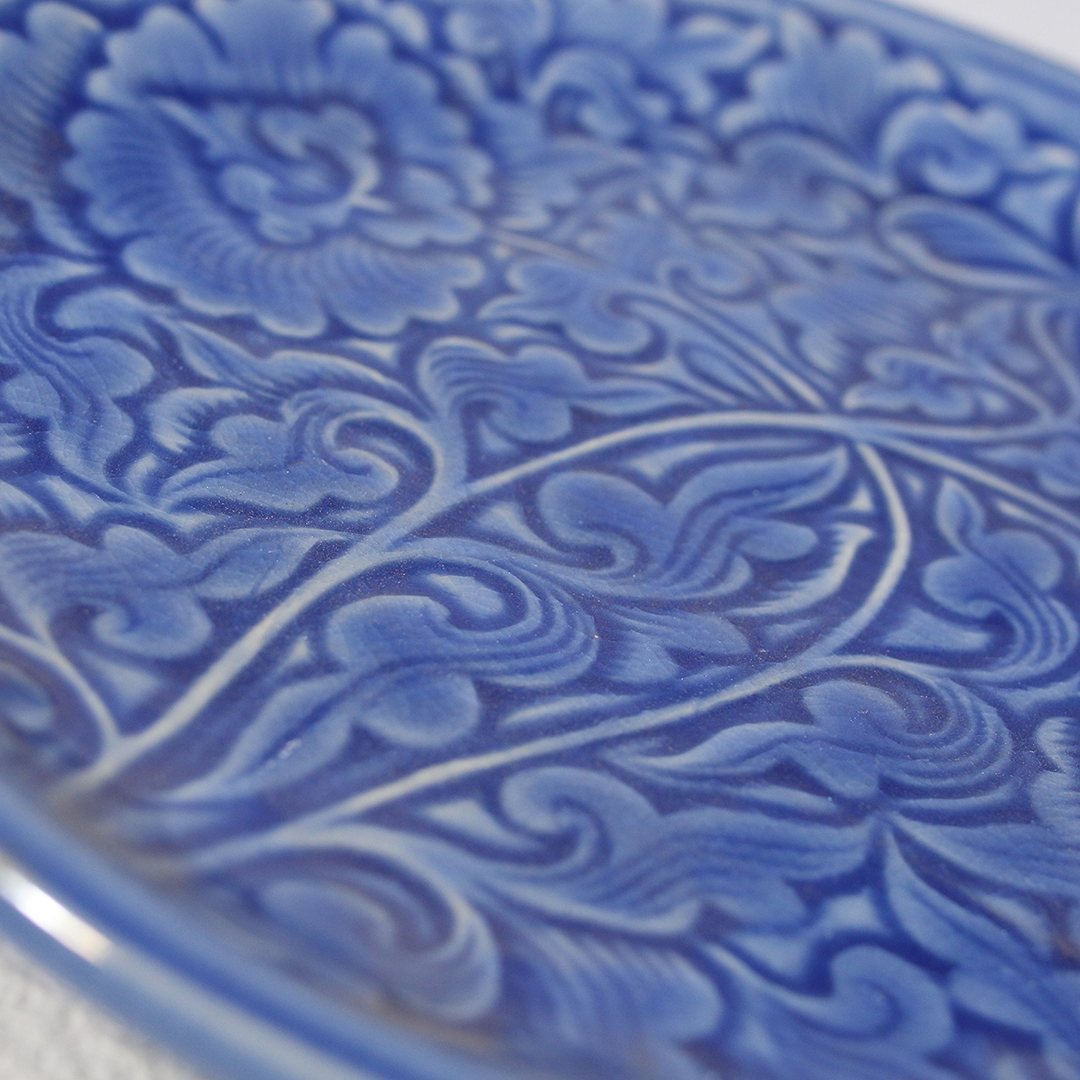 【セラドン焼き】丸皿 ブルー（25.5cm）