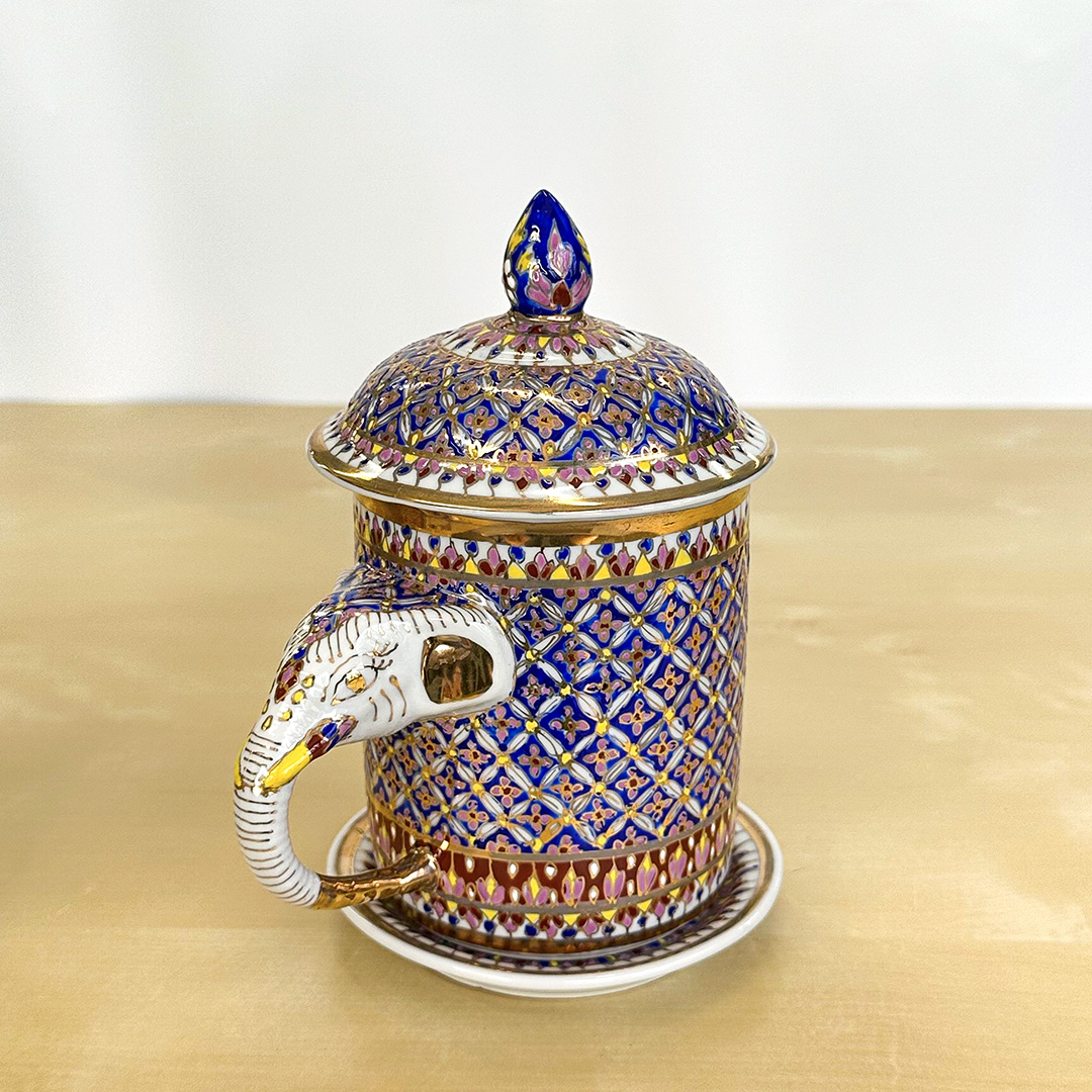 【ベンジャロン焼き】ゾウのマグカップ（青）