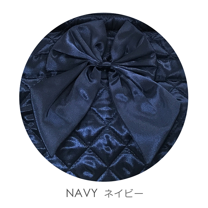 【NaRaYa】サテン リボンバッグ（舟形:大） ネイビー