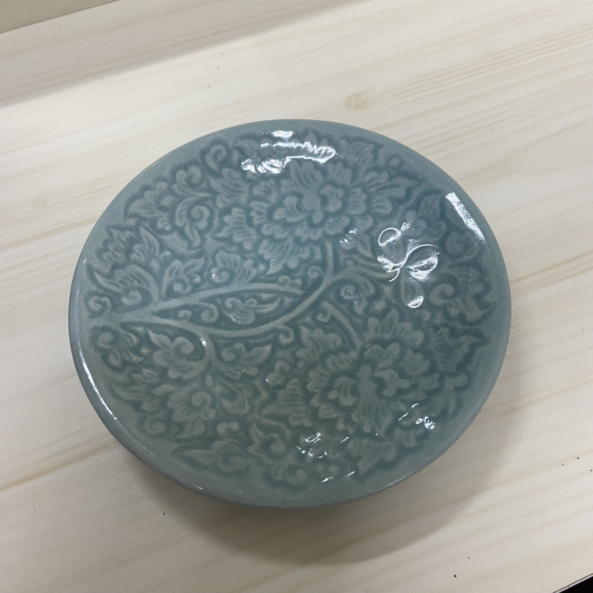 【セラドン焼き】丸皿 グリーン（11.5cm）